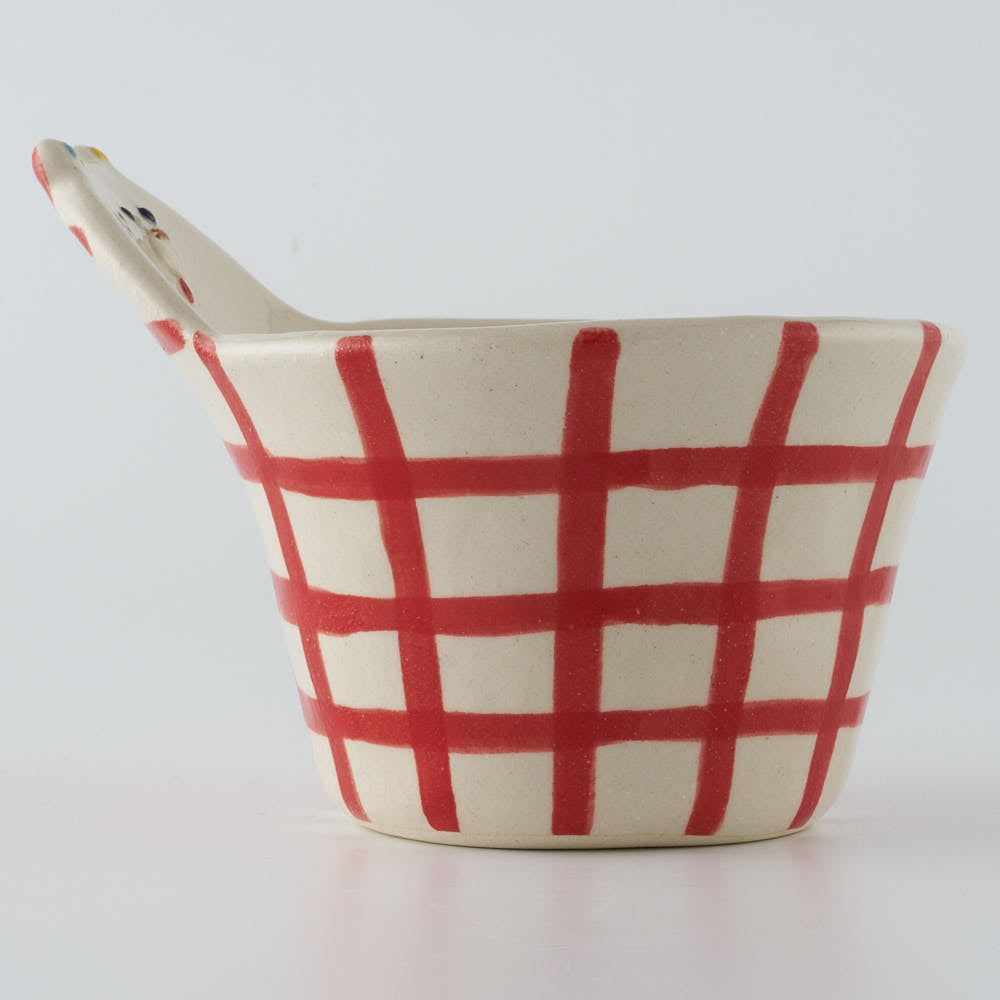 作家　島田文　チェックマどんぶり　赤