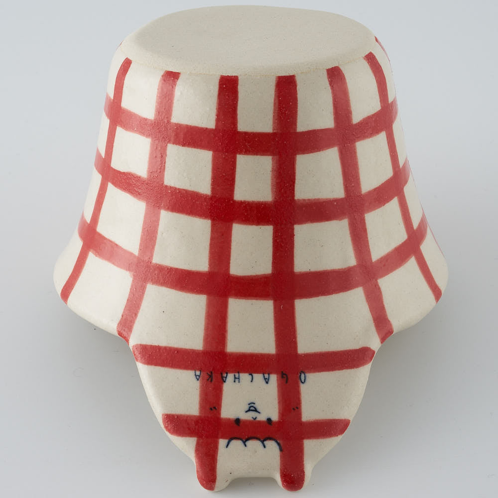 作家　島田文　チェックマどんぶり　赤
