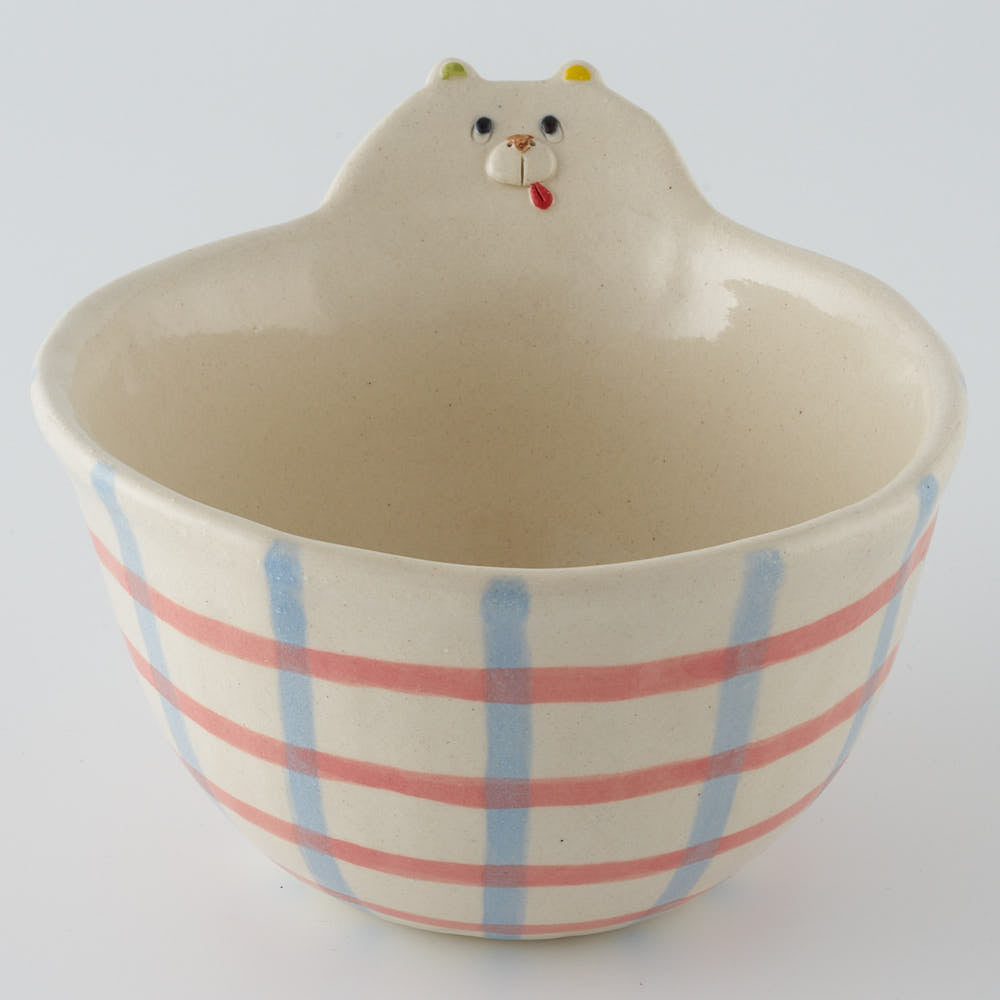 作家　島田文　チェックマどんぶり　ピンク×青