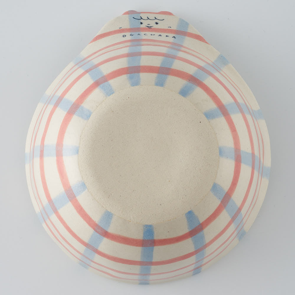 作家　島田文　チェックマどんぶり　ピンク×青