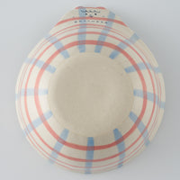 作家　島田文　チェックマどんぶり　ピンク×青