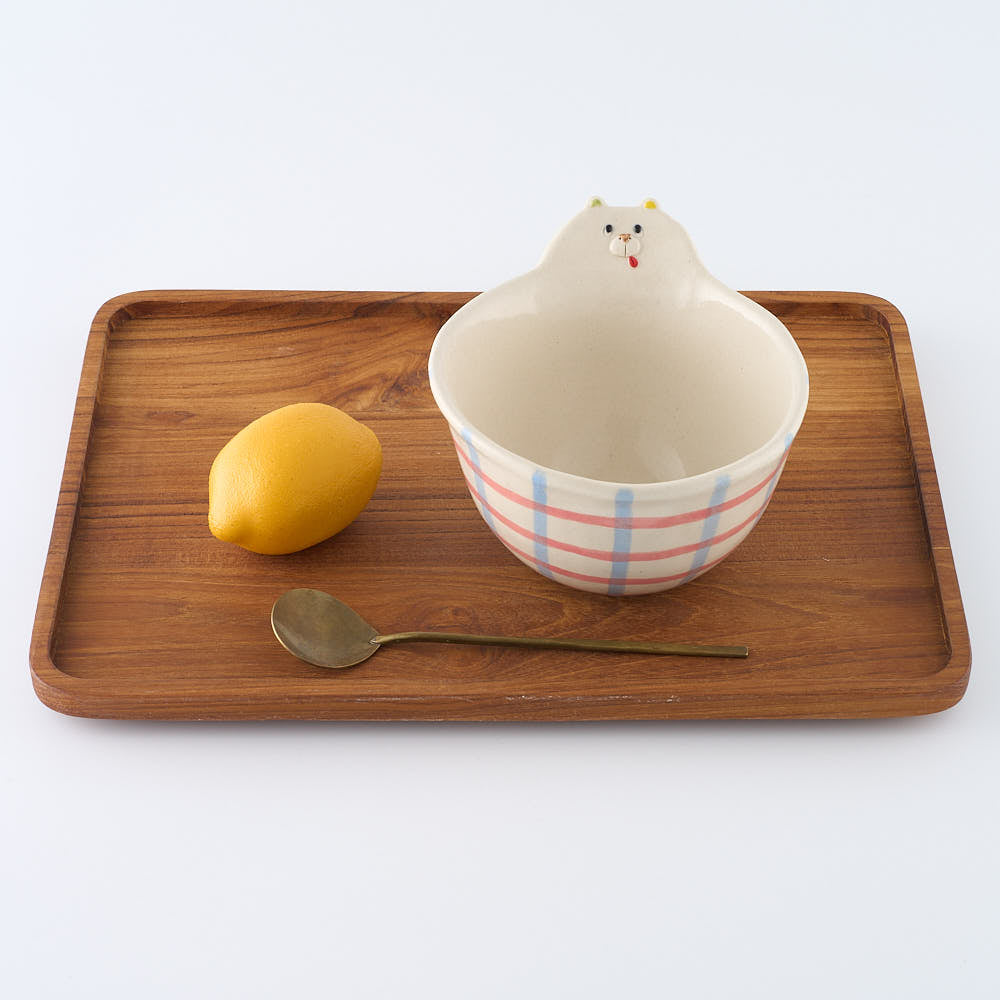 作家　島田文　チェックマどんぶり　ピンク×青