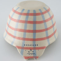 作家　島田文　チェックマどんぶり　ピンク×青