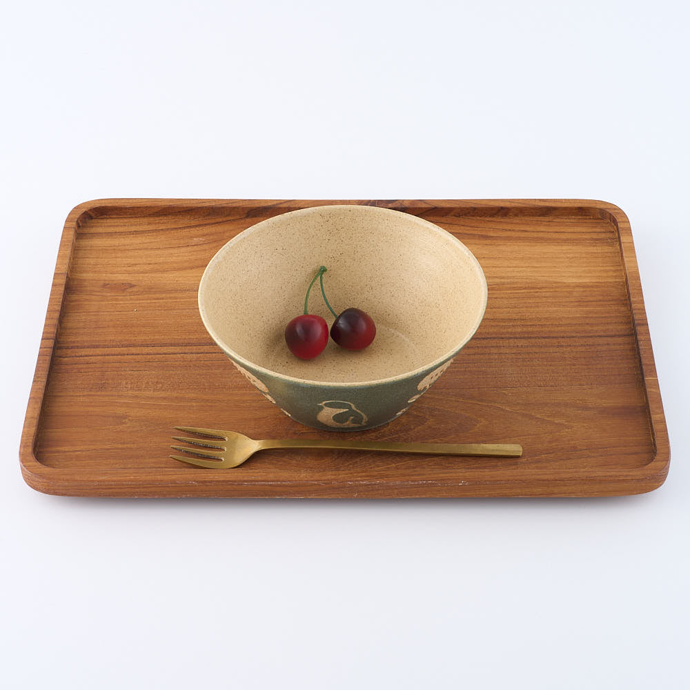 作家　田中遼馬　深めボウル160mm/花ペンギン/フォレストグリーン 苔色工房 陶磁器作家もの