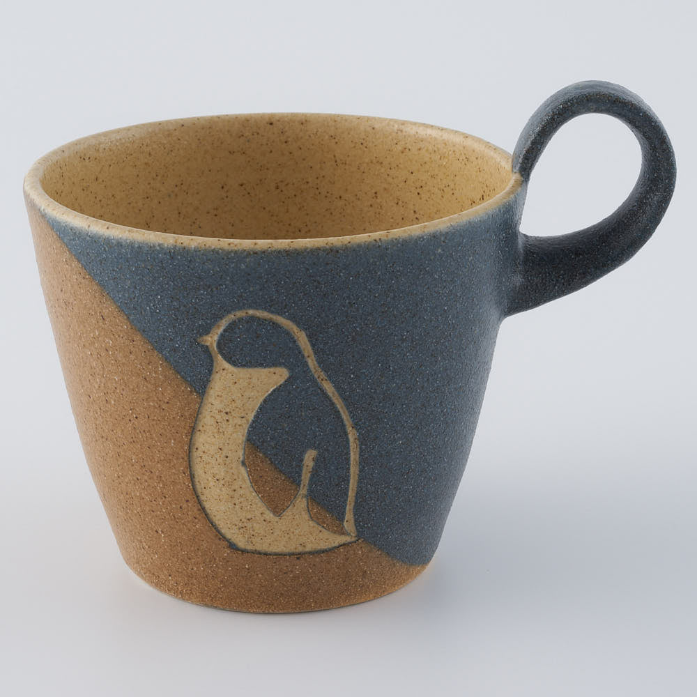 作家　田中遼馬　上とってカップ/ツートンペンギン/マスタード 苔色工房 陶磁器作家もの