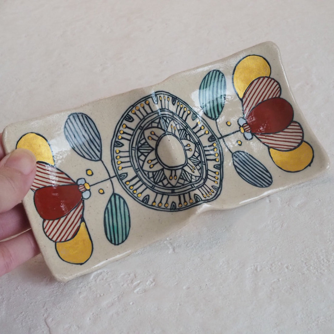 作家　加藤喜道　二彩皿　小　E