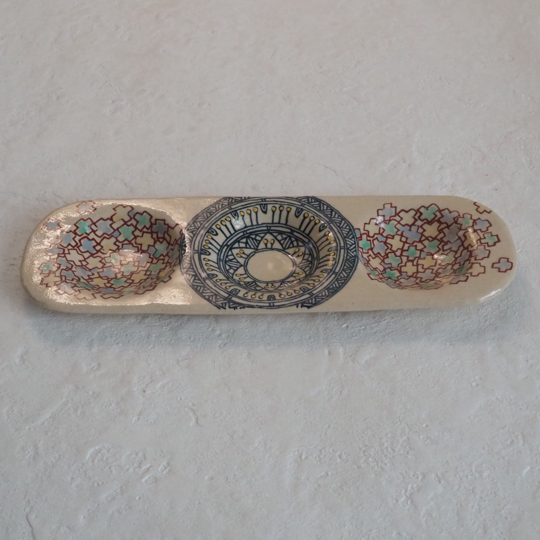 作家　加藤喜道　三彩皿　大　F