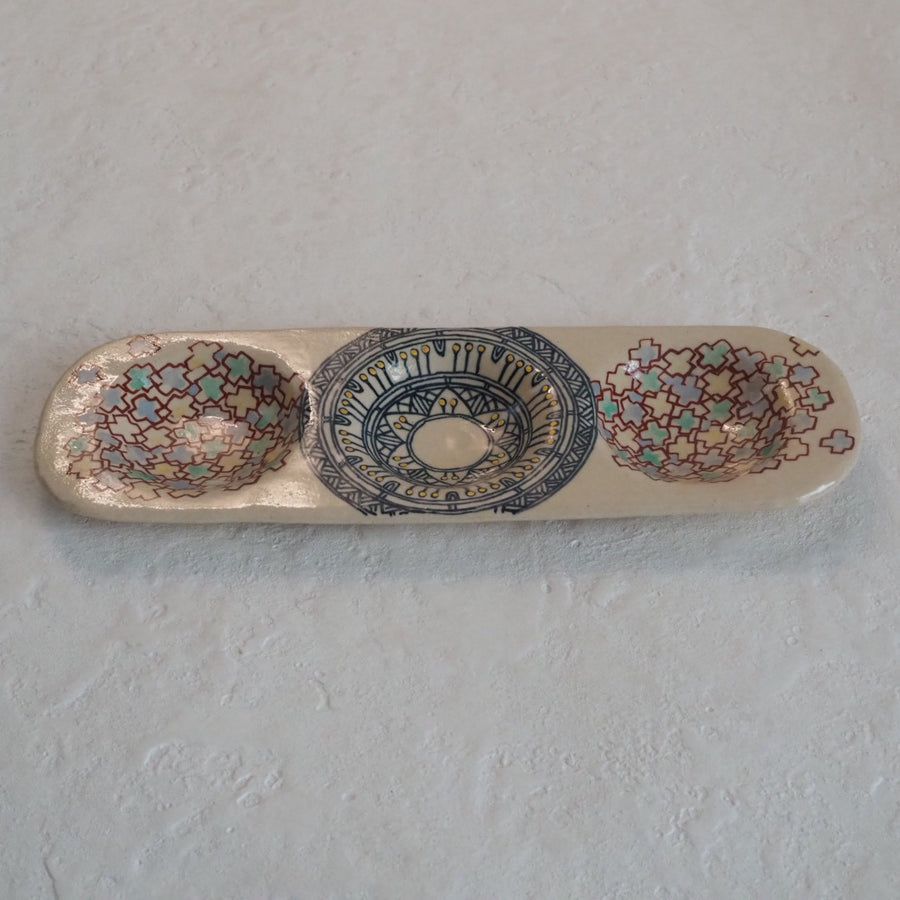 作家　加藤喜道　三彩皿　大　F