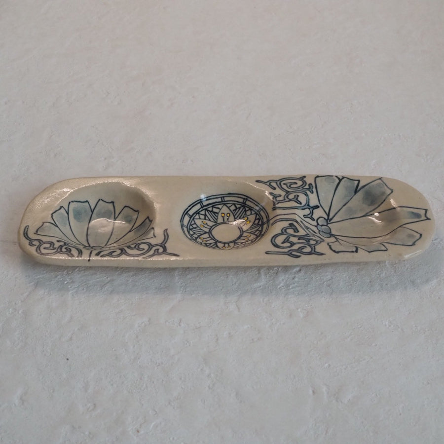 作家　加藤喜道　三彩皿　大　L