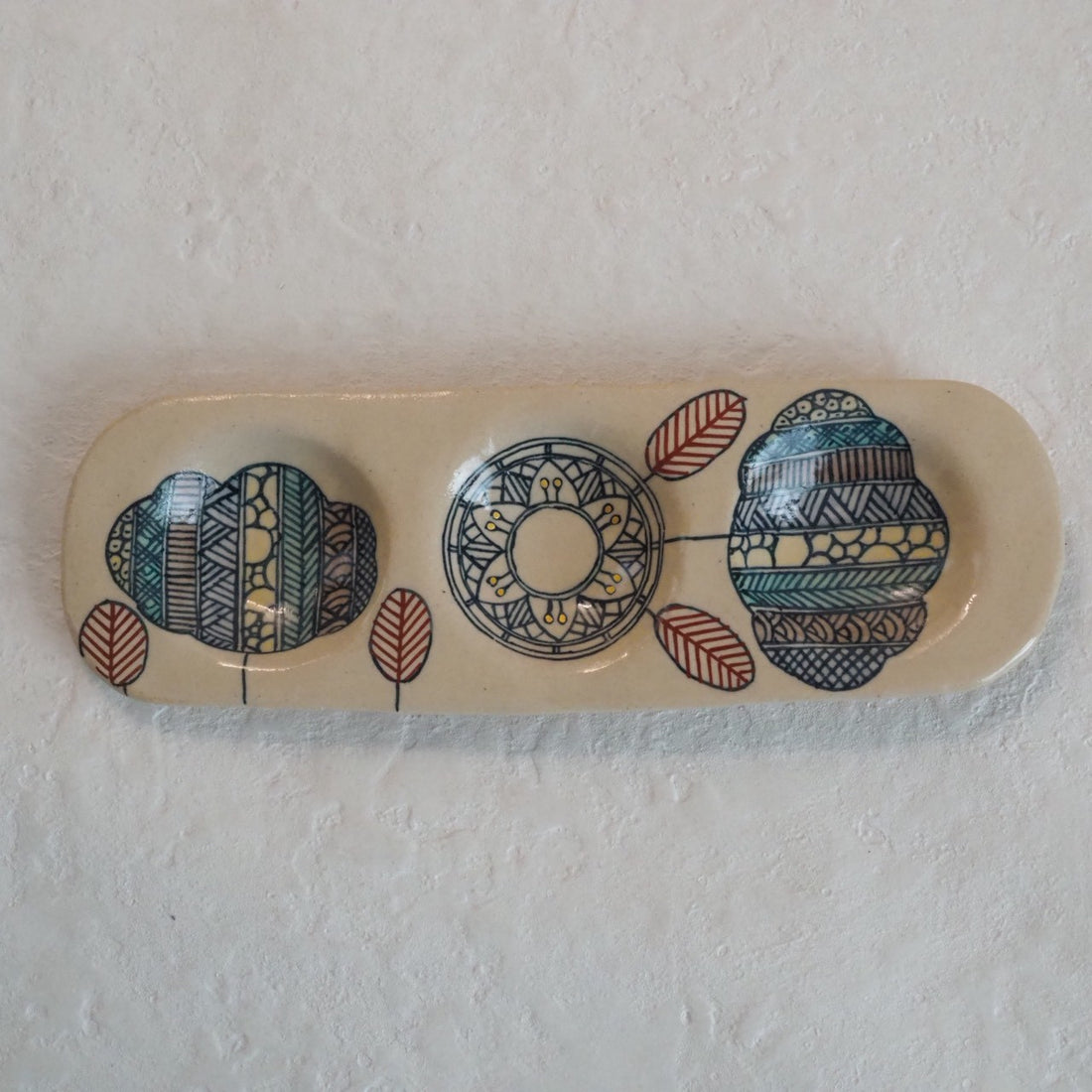 作家　加藤喜道　三彩皿　大　Ｏ