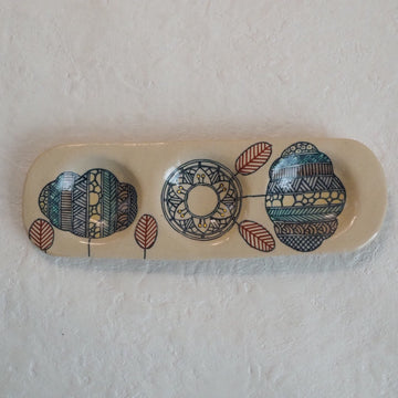 作家　加藤喜道　三彩皿　大　Ｏ