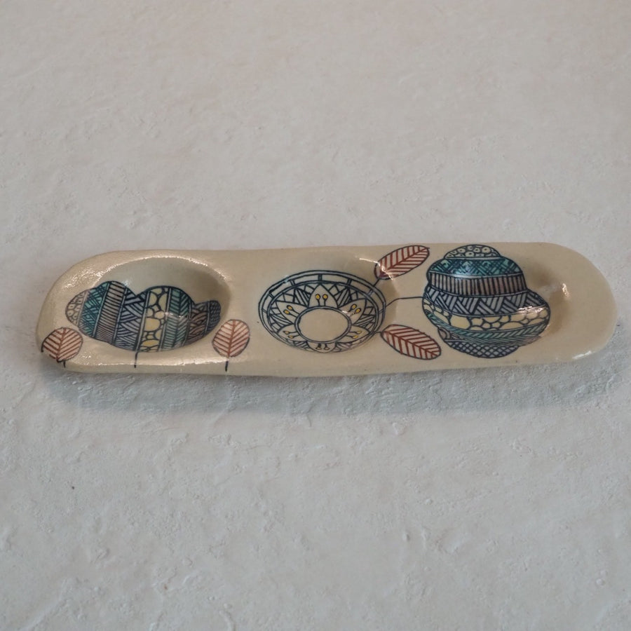 作家　加藤喜道　三彩皿　大　Ｏ