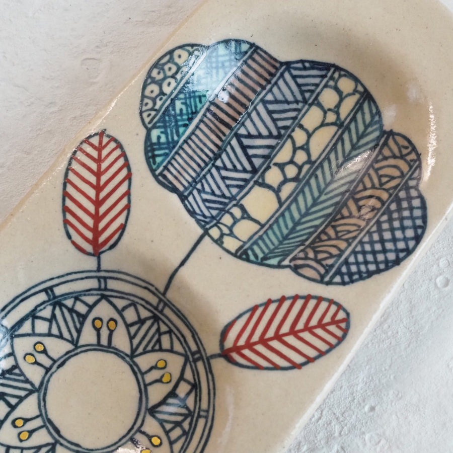 作家　加藤喜道　三彩皿　大　Ｏ