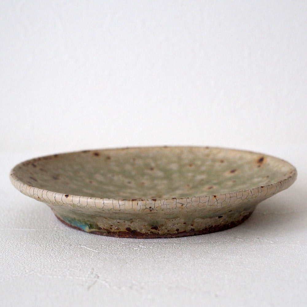 作家　中村哲雄　ヒビ緑釉　平皿（17cm）
