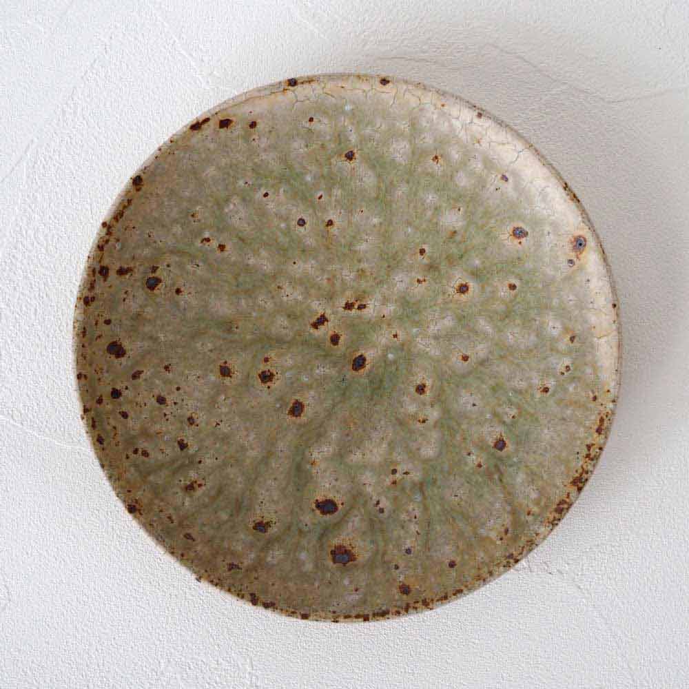 作家　中村哲雄　ヒビ緑釉　平皿（17cm）