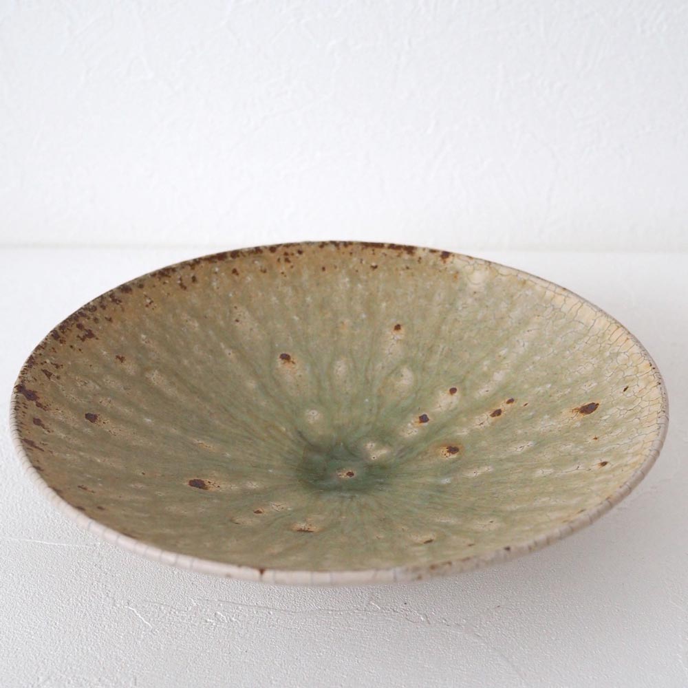 作家　中村哲雄　ヒビ緑釉　浅鉢（7寸）