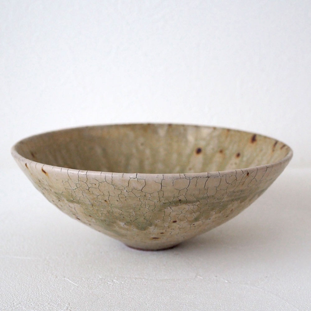 作家　中村哲雄　ヒビ緑釉　ボウル（6寸）