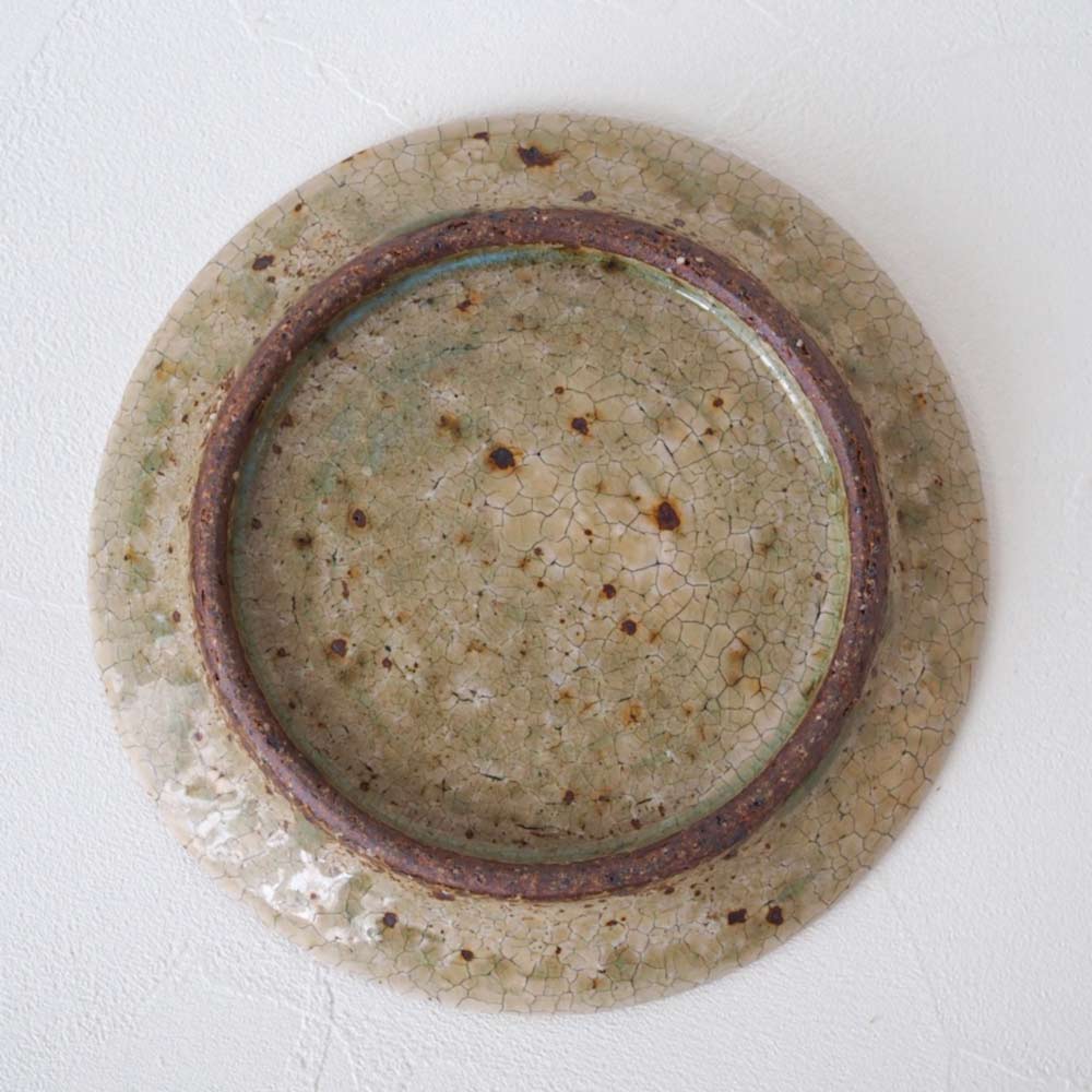 作家　中村哲雄　ヒビ緑釉　平皿（18cm）