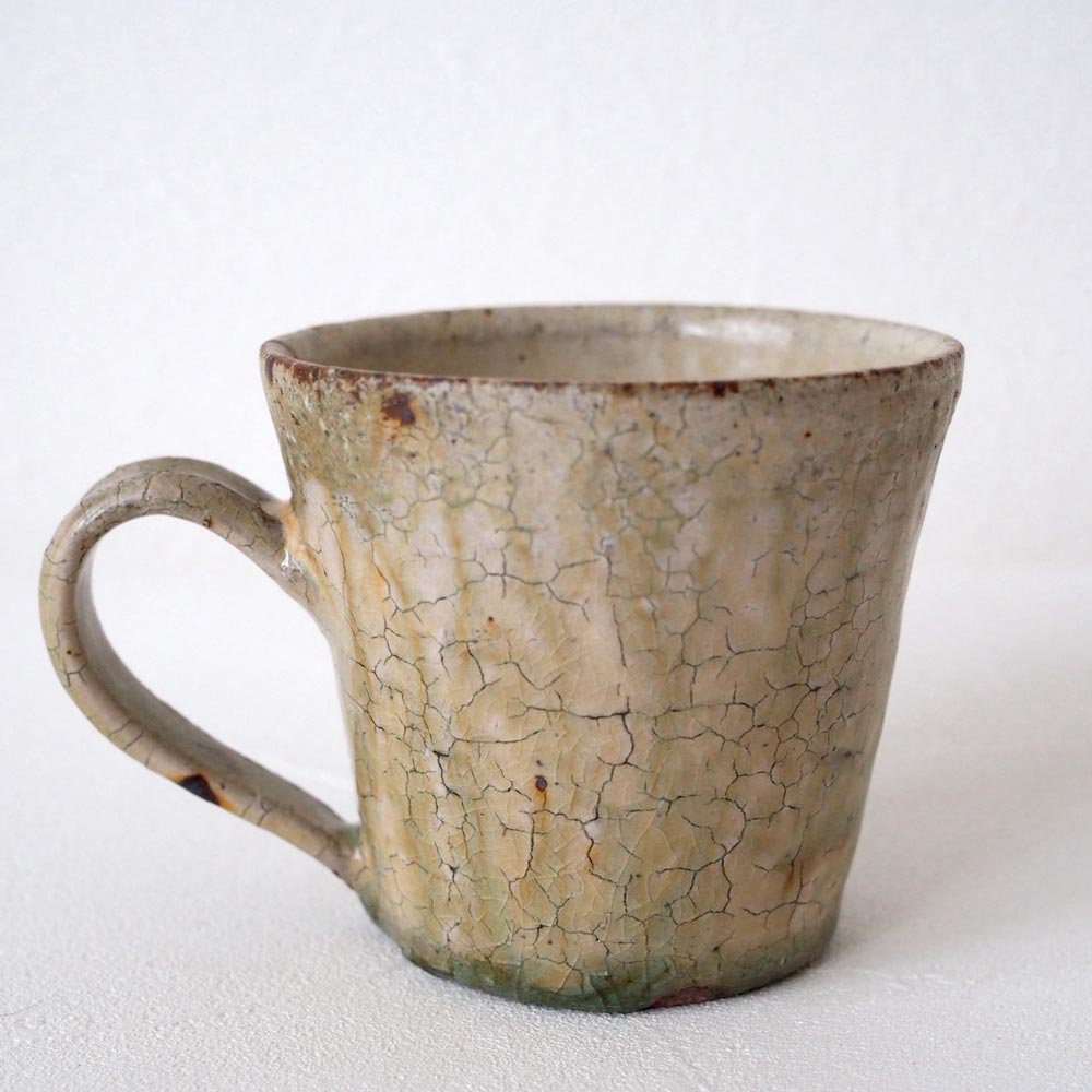 作家　中村哲雄　ヒビ緑釉　マグカップ 作家　中村哲雄 陶磁器作家もの