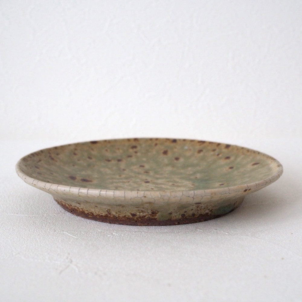 作家　中村哲雄　ヒビ緑釉　平皿（18cm）