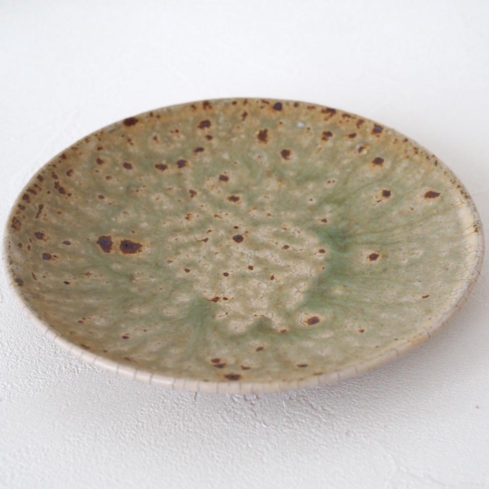 作家　中村哲雄　ヒビ緑釉　平皿（18cm）