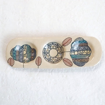 作家　加藤喜道　三彩皿　大　Ｏ