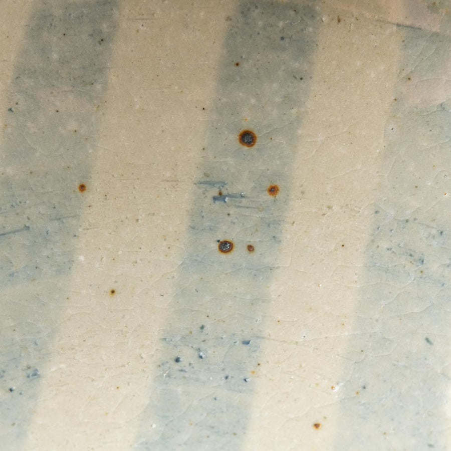 土本製陶所 耳付きボーダープレートミニ 水色ボーダー