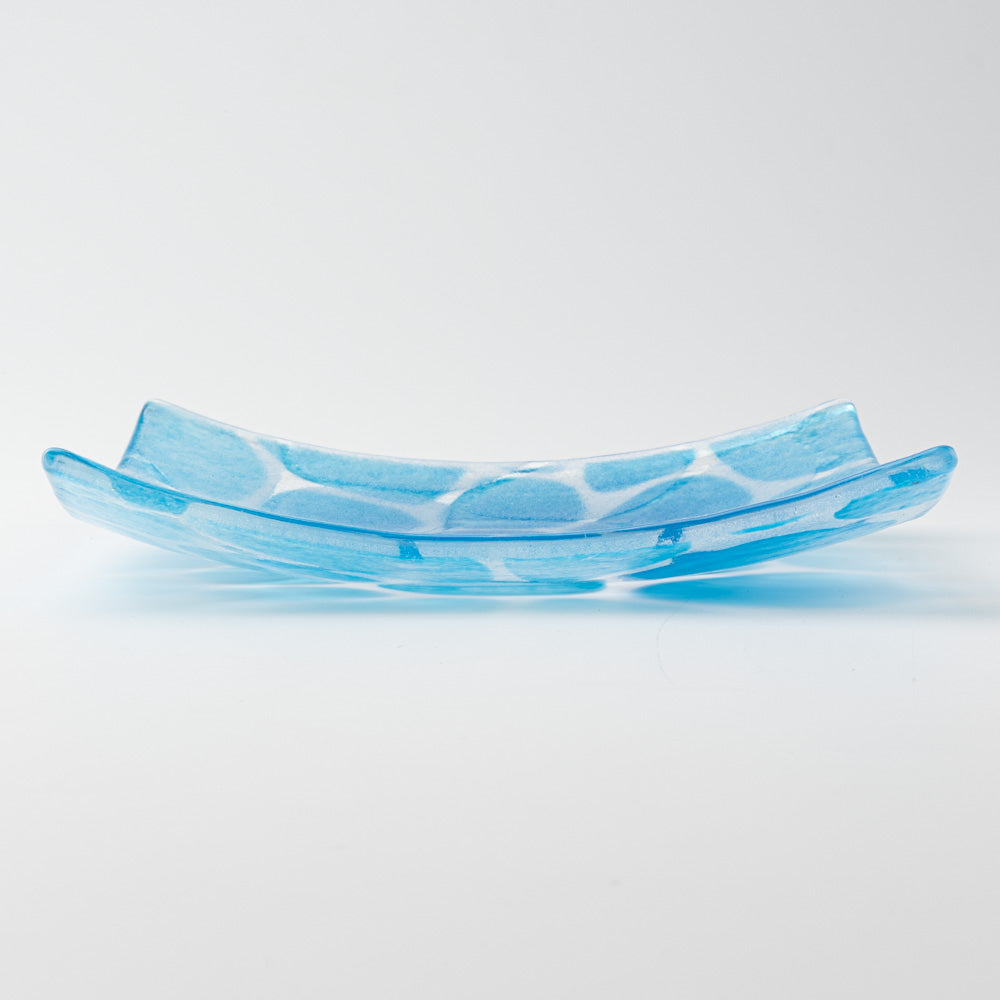 グラスアート藍　minasoko　角皿　14.5cm(スカイ) グラスアート藍 琉球ガラス