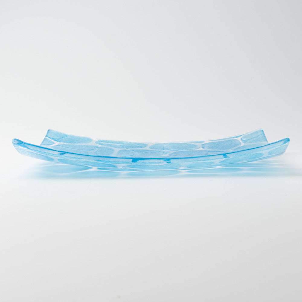 グラスアート藍　minasoko　角皿　19.5cm(スカイ) グラスアート藍 琉球ガラス