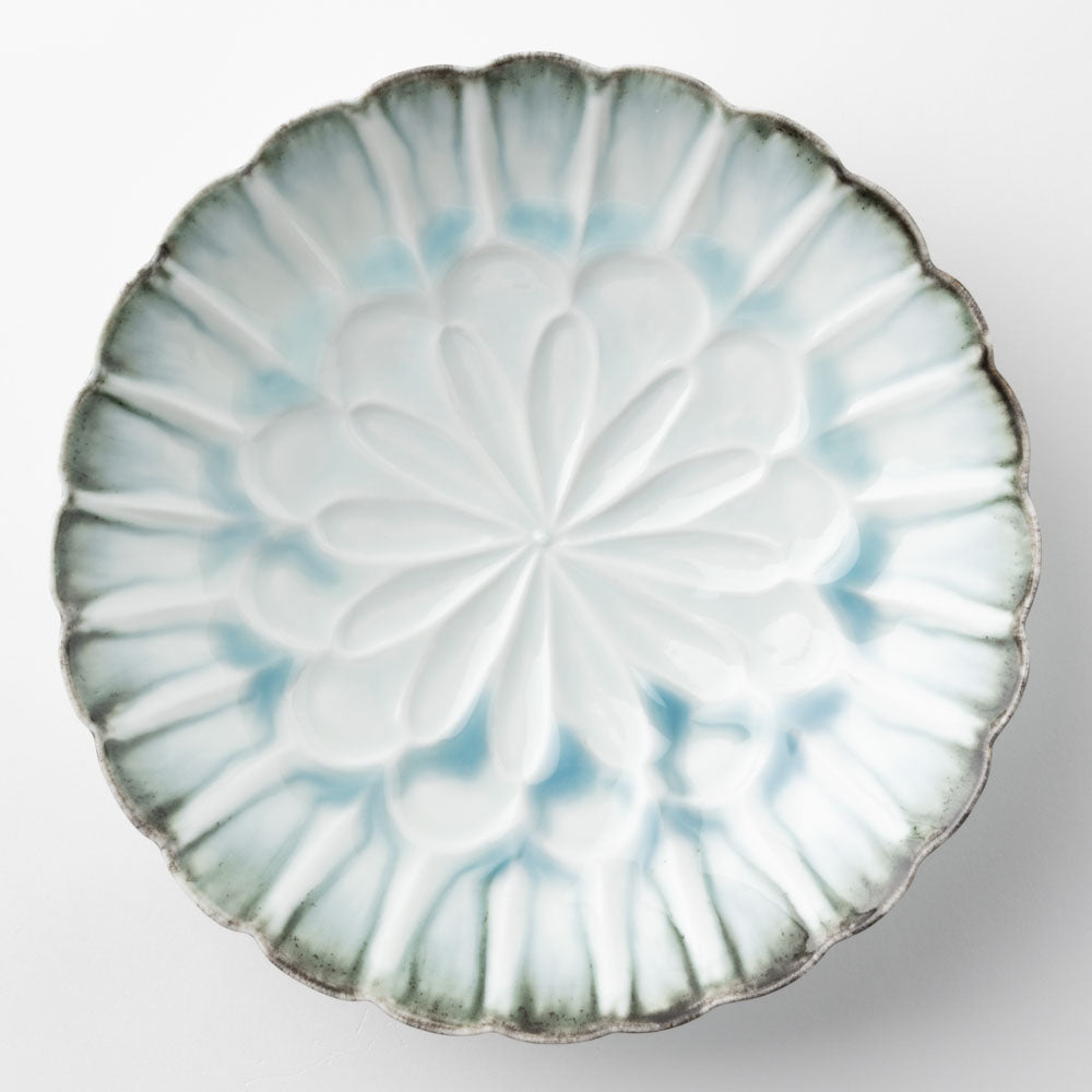 作家　西隆行　輪花皿（大）　流釉深緑