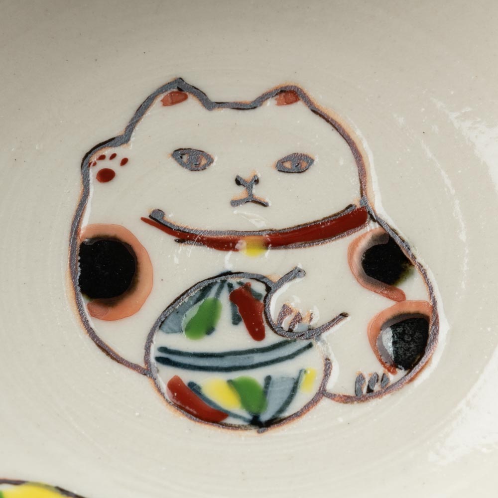 作家　大場紀穂子　招き猫豆皿兼箸置き 作家　大場紀穂子 陶磁器作家もの
