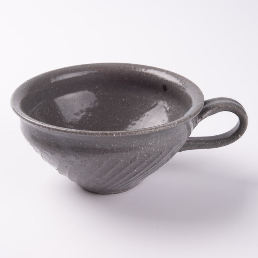 古谷製陶所　グレー釉　線彫スープカップ（丸）