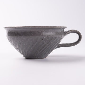 古谷製陶所　グレー釉　線彫スープカップ（丸）