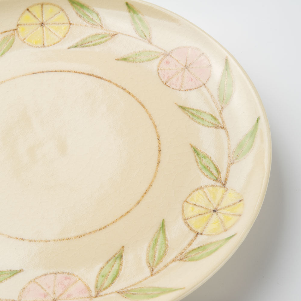 アトリエたき　花輪　6.5寸皿(ピンク×黄) アトリエたき 陶磁器作家もの