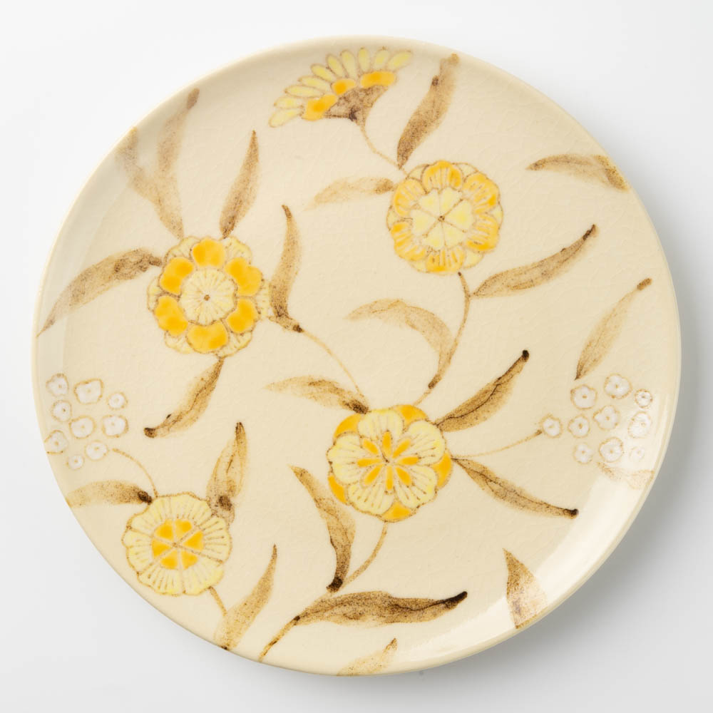 アトリエたき　黄色の花　6.5寸皿 アトリエたき 陶磁器作家もの