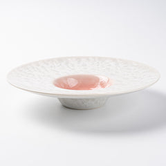 京焼・清水焼 陶あん　花結晶　リム皿（桃白） 京焼・清水焼 陶あん 京焼・清水焼