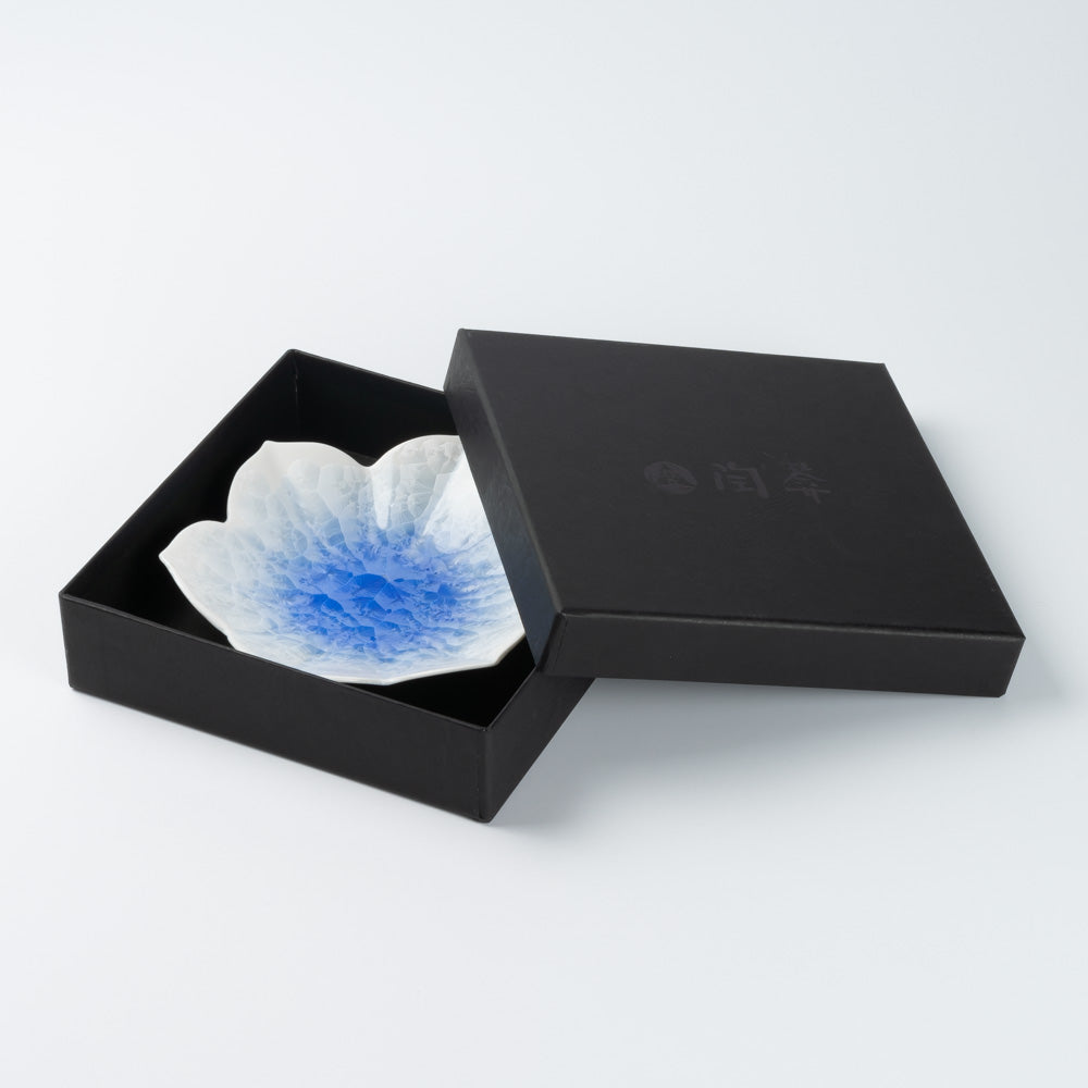 京焼・清水焼 陶あん　花結晶　桔梗皿（青白）