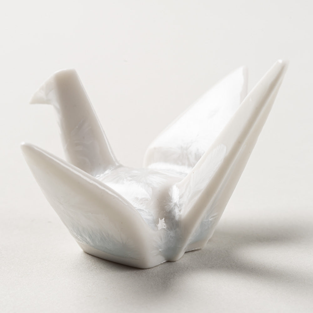 京焼・清水焼 陶あん　花結晶　折鶴型箸置き（白）