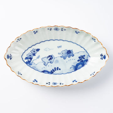 作家　石川理恵　楕円輪花鉢（象）