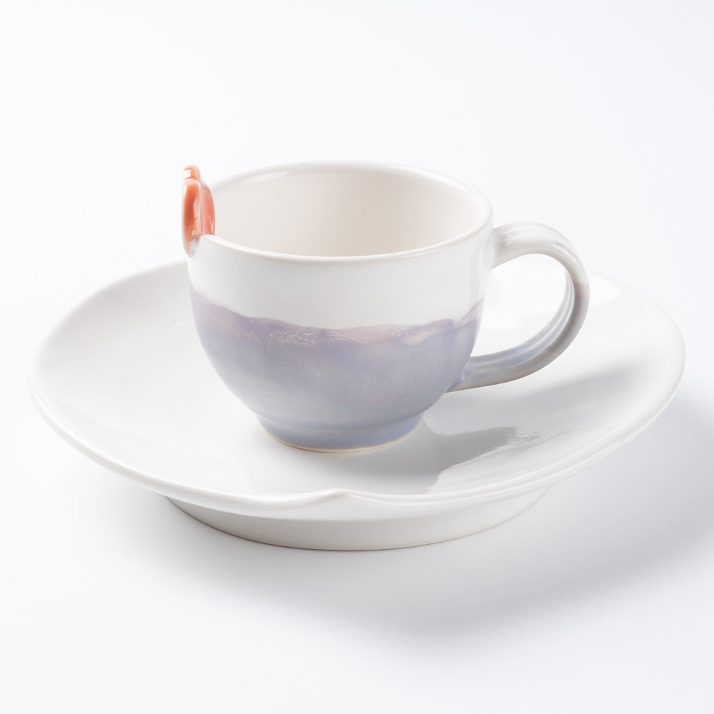 atelier POMME　ハートモチーフコーヒーカップ＆ソーサー　紫マット atelier POMME 陶磁器作家もの