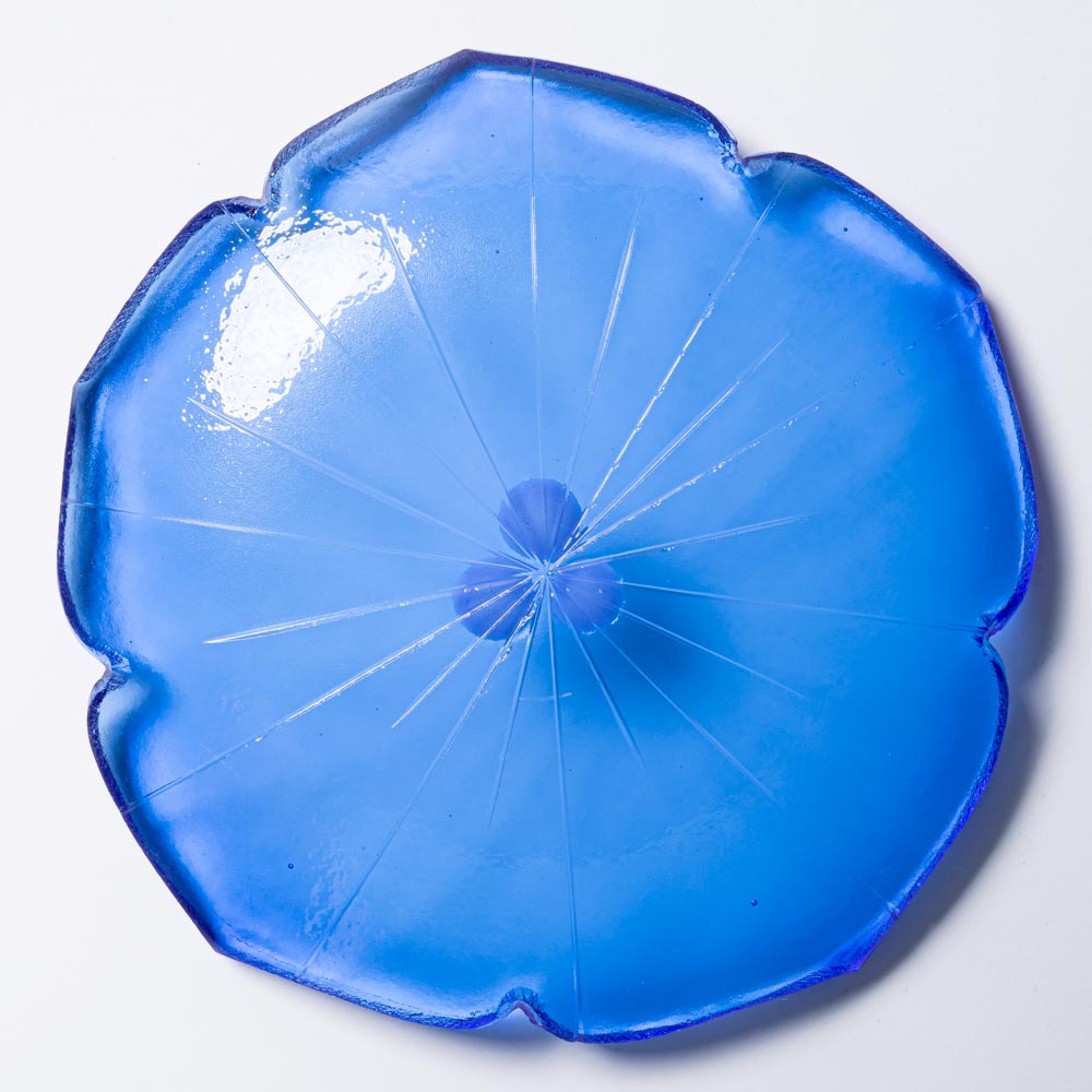 ガラス作家　佐々木翔子　花型豆皿　ブルー