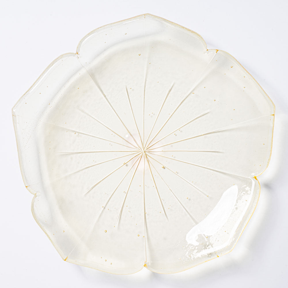 ガラス作家　佐々木翔子　花型小皿　ライトイエロー