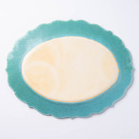 アトリエ野恵　ロココオーバル皿L（ブルーグリーン） アトリエ野恵 陶磁器作家もの