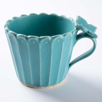 アトリエ野恵　蝶々しのぎマグカップ（ブルーグリーン） アトリエ野恵 陶磁器作家もの