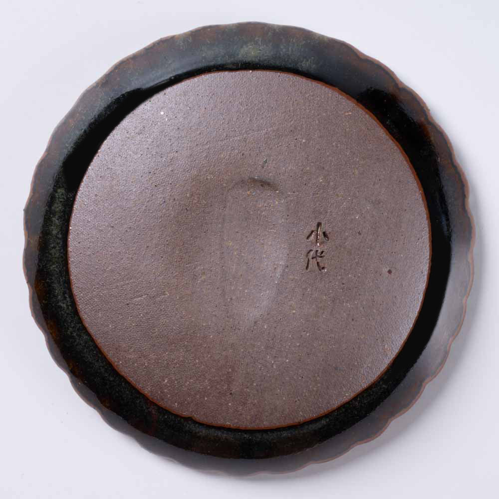 小代焼　小代本谷ちひろ窯　輪花皿　SS　黒