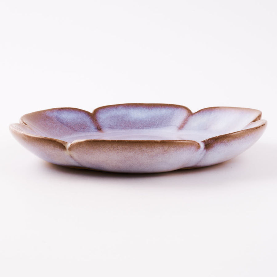 萩焼　松光山　花形4.5寸皿　粉引紫