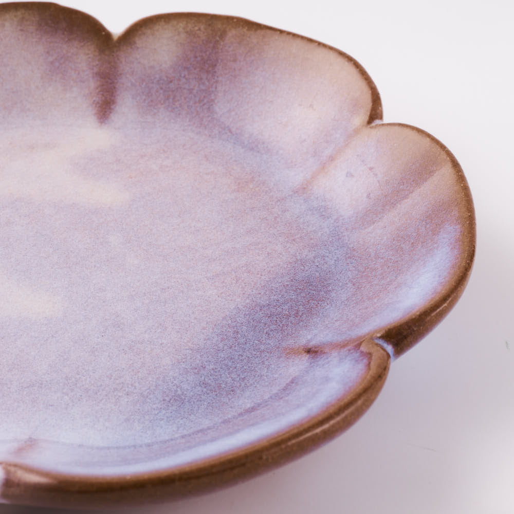 萩焼　松光山　花形4.5寸皿　粉引紫