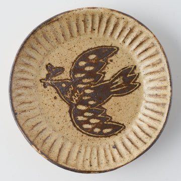 作家　マノメタカヒロ　鳥文象嵌小皿(丸)　 黄 作家　マノメタカヒロ 陶磁器作家もの