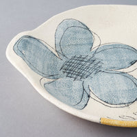 hapun pottery　パスタ・カレー皿　フラワー　青 hapun pottery 陶磁器作家もの