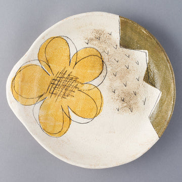 hapun pottery　パスタ・カレー皿　フラワー　黄
